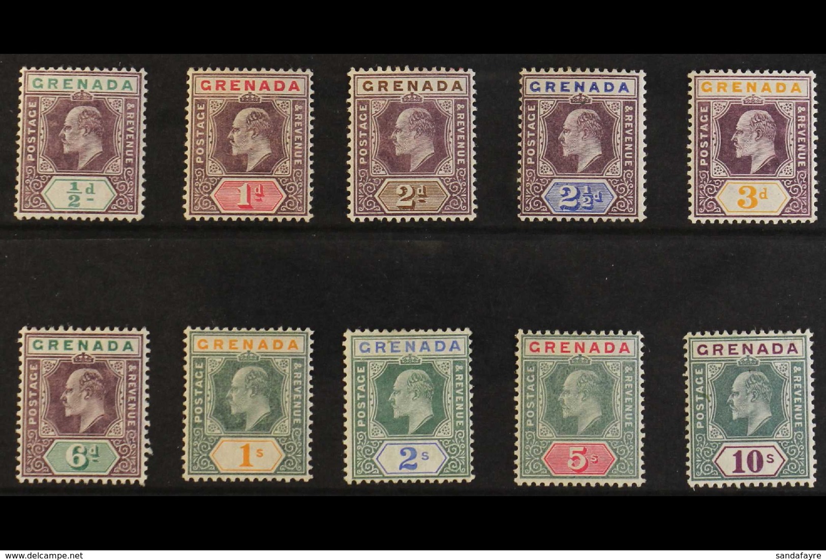 1904 - 06  Ed VII, Wmk MCA, Complete Set, SG 67/76, Very Fine And Fresh Mint. (10 Stamps) For More Images, Please Visit  - Grenada (...-1974)