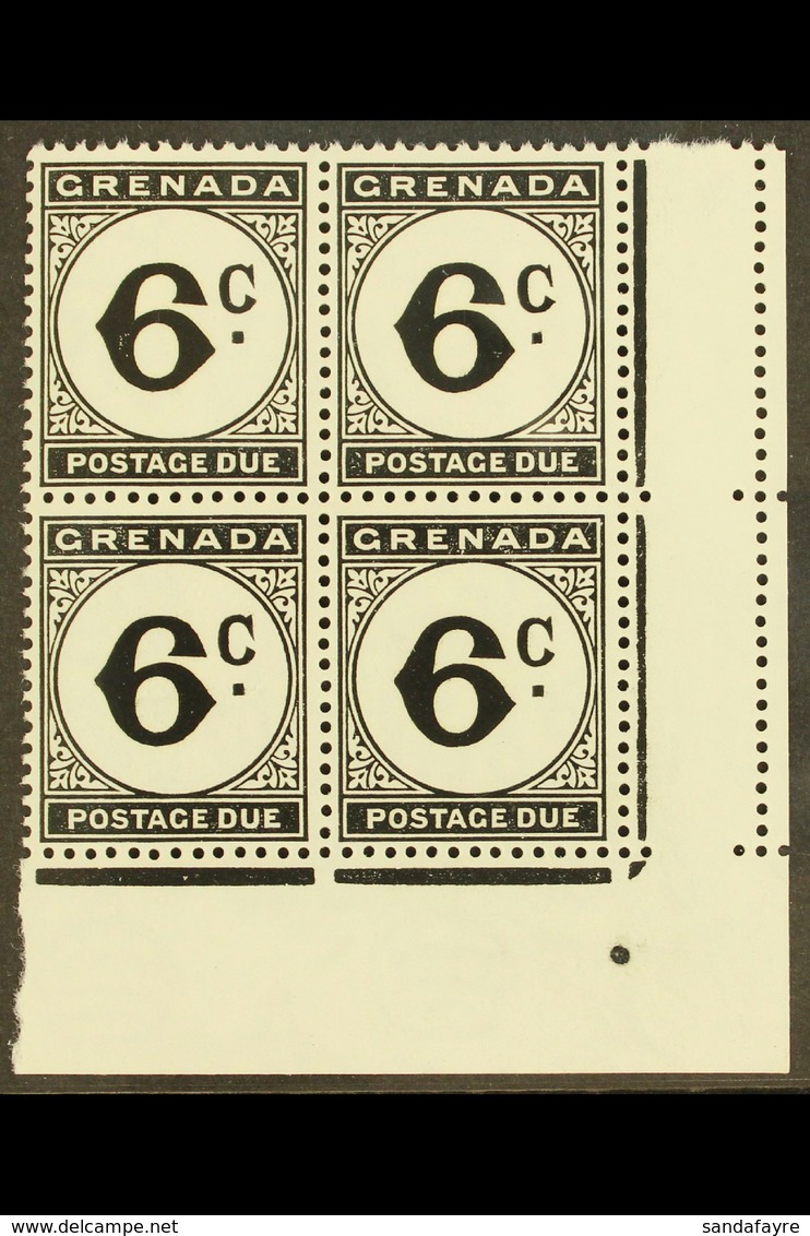 POSTAGE DUE  1952 6c Black Block Of Four With One Stamp Having ST EDWARDS CROWN WATERMARK ERROR, SG D17+17b, Never Hinge - Grenada (...-1974)