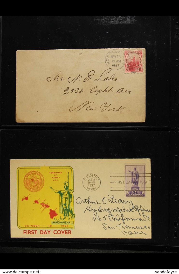 1897-1984 COVERS COLLECTION  Includes 1897 Cover Honolulu To New York Bearing Hawaii 5c, USA 1937 3c Violet "Kamehameha  - Hawaï
