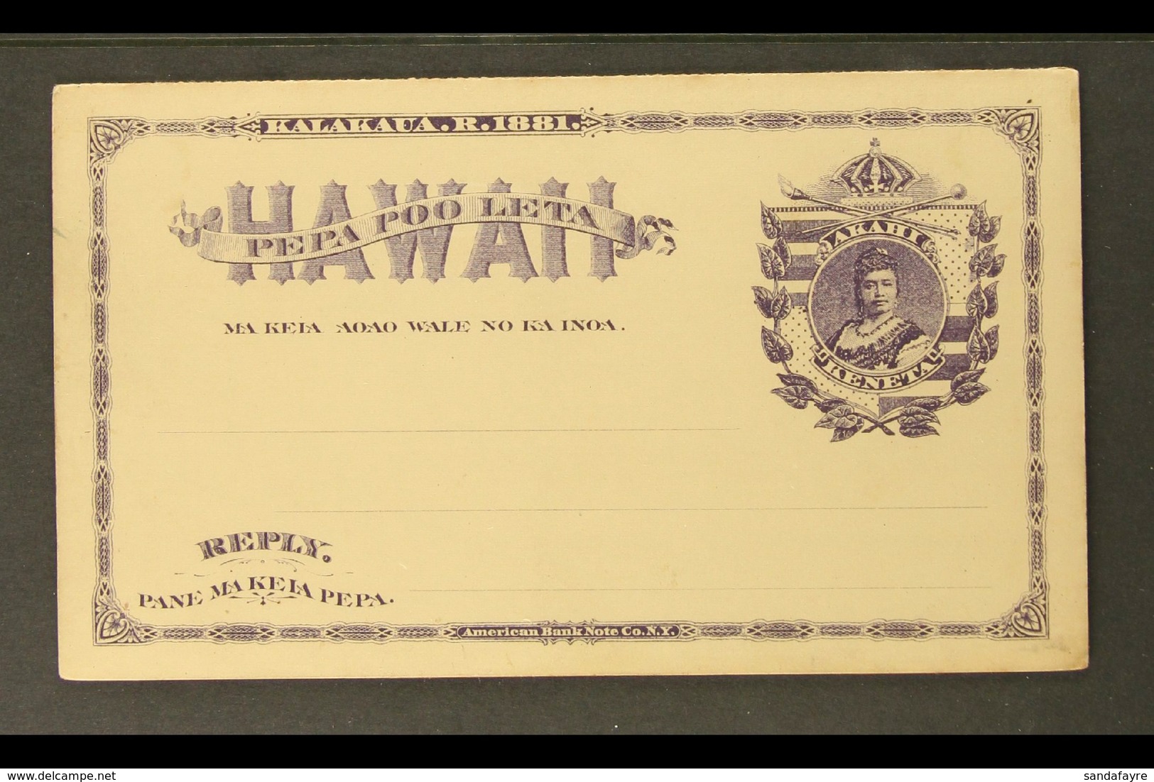 POSTAL STATIONERY  1883 1c+1c Purple Complete Pair Unused (UY1) & 2c Dark Blue Message Card And Separate Reply Card (UY2 - Hawai