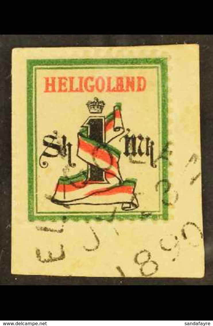 1875-90  1m (1s) Deep Green, Scarlet & Black, SG 18, Fine Used On Small Piece, JY 23 1890 Postmark. For More Images, Ple - Heligoland (1867-1890)