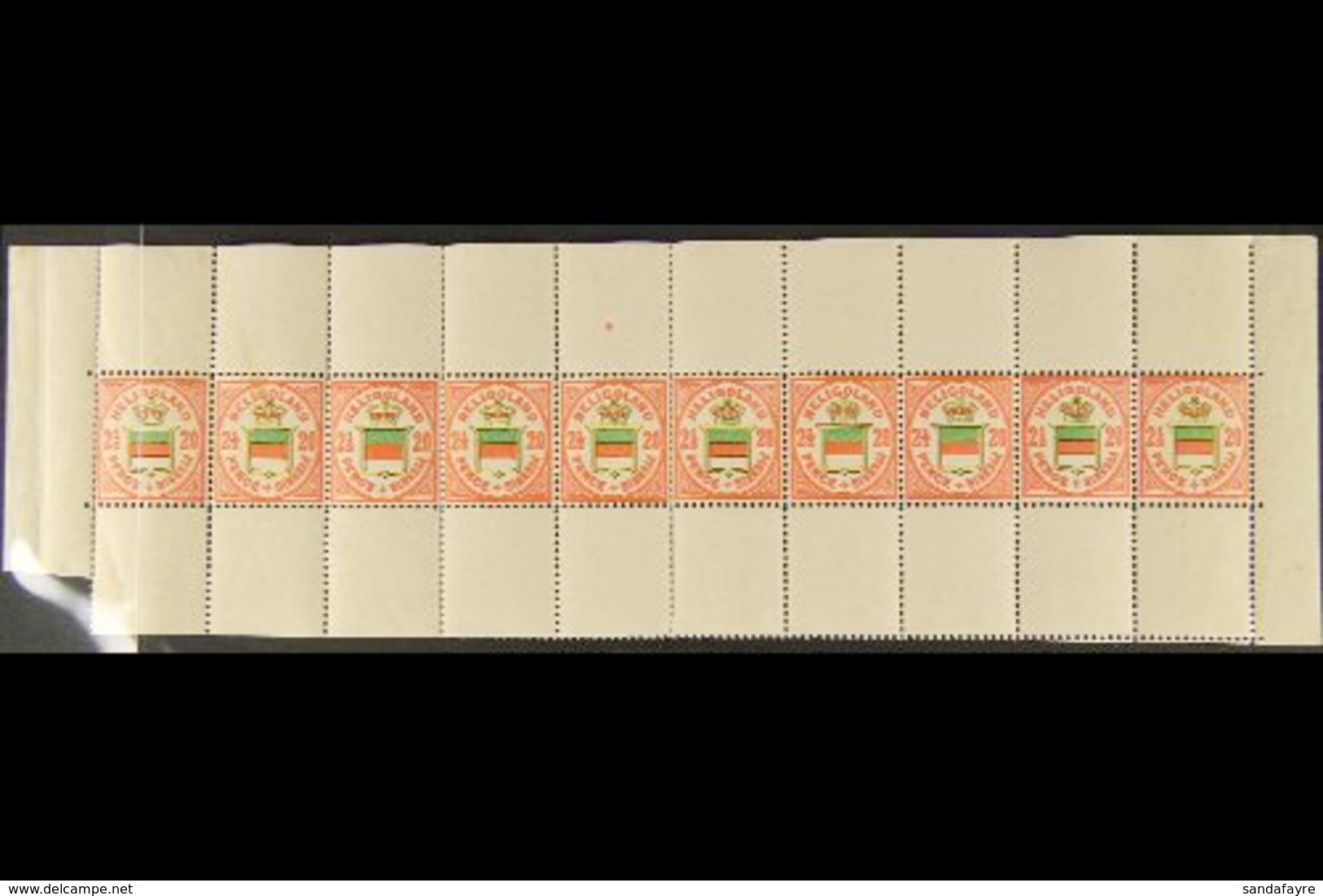 1890  (June) 20pf (2½d) Aniline Vermilion, Bright Green & Lemon (SG 15c, Mi 18h) - A COMPLETE SHEET Of 10 Stamps, Fine N - Heligoland (1867-1890)