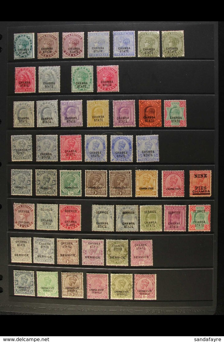 CHAMBA STATE  1887-1937 ALL DIFFERENT Mint Collection With A Few Shades & Useful Officials On A Stock Page. QV To 4a, KE - Andere & Zonder Classificatie