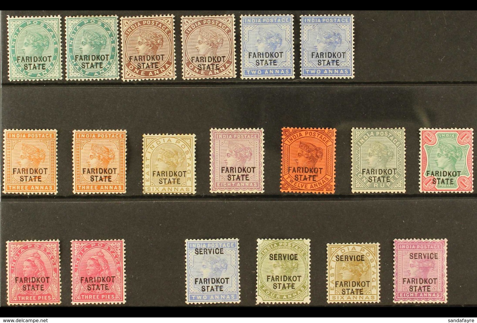 FARIDKOT  1887-1898 MINT SELECTION On A Stock Card That Includes 1887-1900 Set (less 4d), 190 3p & Officials To 6a & 8a. - Autres & Non Classés