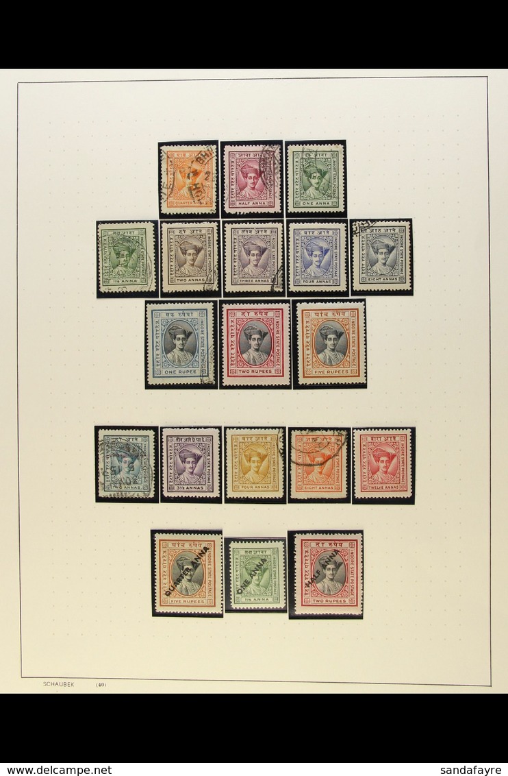 INDORE  1886-1946 Mint And Used Collection On Album Pages. Note 1886 ½a (2 Mint & 4 Used); 1889 ½a Handstamped On Pink ( - Sonstige & Ohne Zuordnung