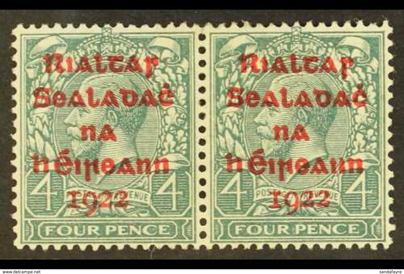 1922  4d Dollard Grey-green With Carmine Overprint, SG 6c, Fine Mint Horizontal Pair. For More Images, Please Visit Http - Andere & Zonder Classificatie