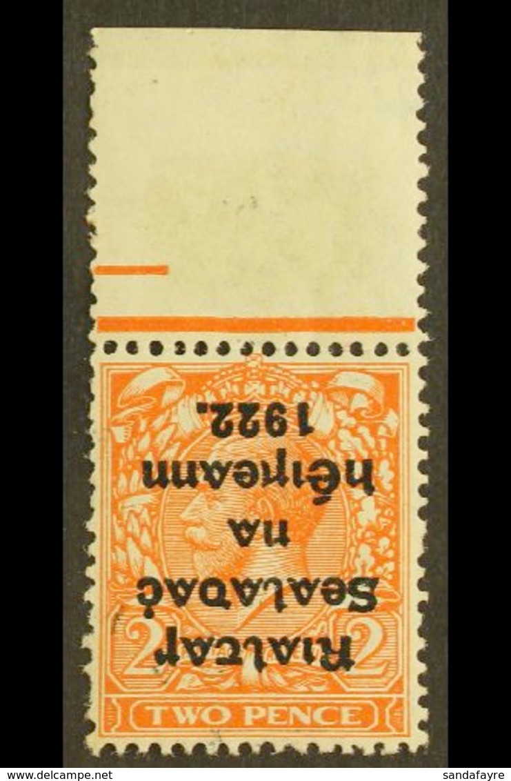 1922 THOM  2d Orange Die II, Overprint Inverted (Hib. T17a), Fine Never Hinged Mint With Upper Sheet Margin. For More Im - Andere & Zonder Classificatie
