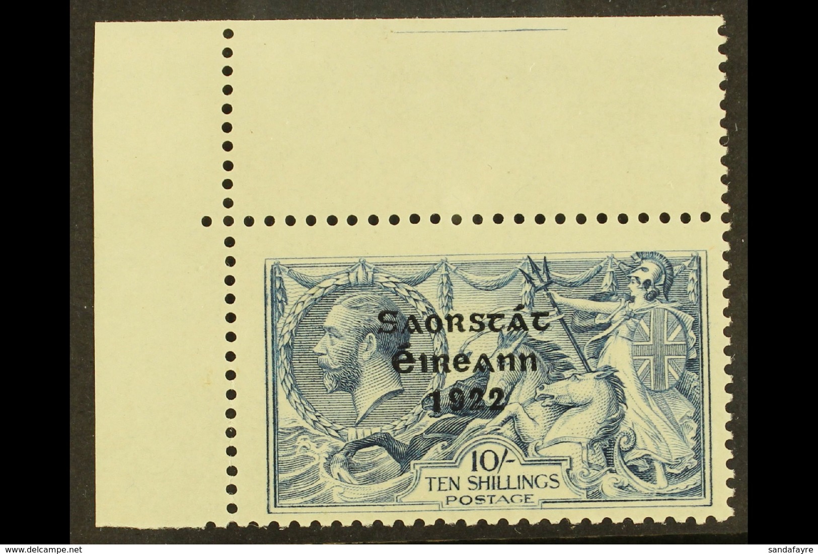 1922-23  10s Dull Grey-blue Seahorses With "Saorstat" Overprint (SG 66) With MAJOR RE-ENTRY (position R. 1/1) Variety, H - Other & Unclassified