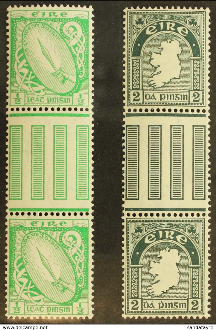 1922-34  GUTTER PAIRS ½d Bright Green & 2d Grey-green, Wmk "se" SG 71, 74, Very Fine, Never Hinged Mint (2 Pairs). For M - Andere & Zonder Classificatie