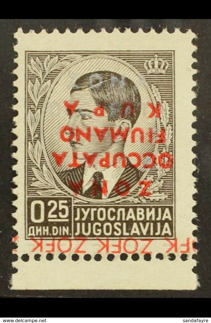 FIUME & KUPA ZONE  1941 25p Black DOUBLE OVERPRINT - One In Silver And The Other Inverted In Red, Sassone 1c, Fine Mint  - Non Classés