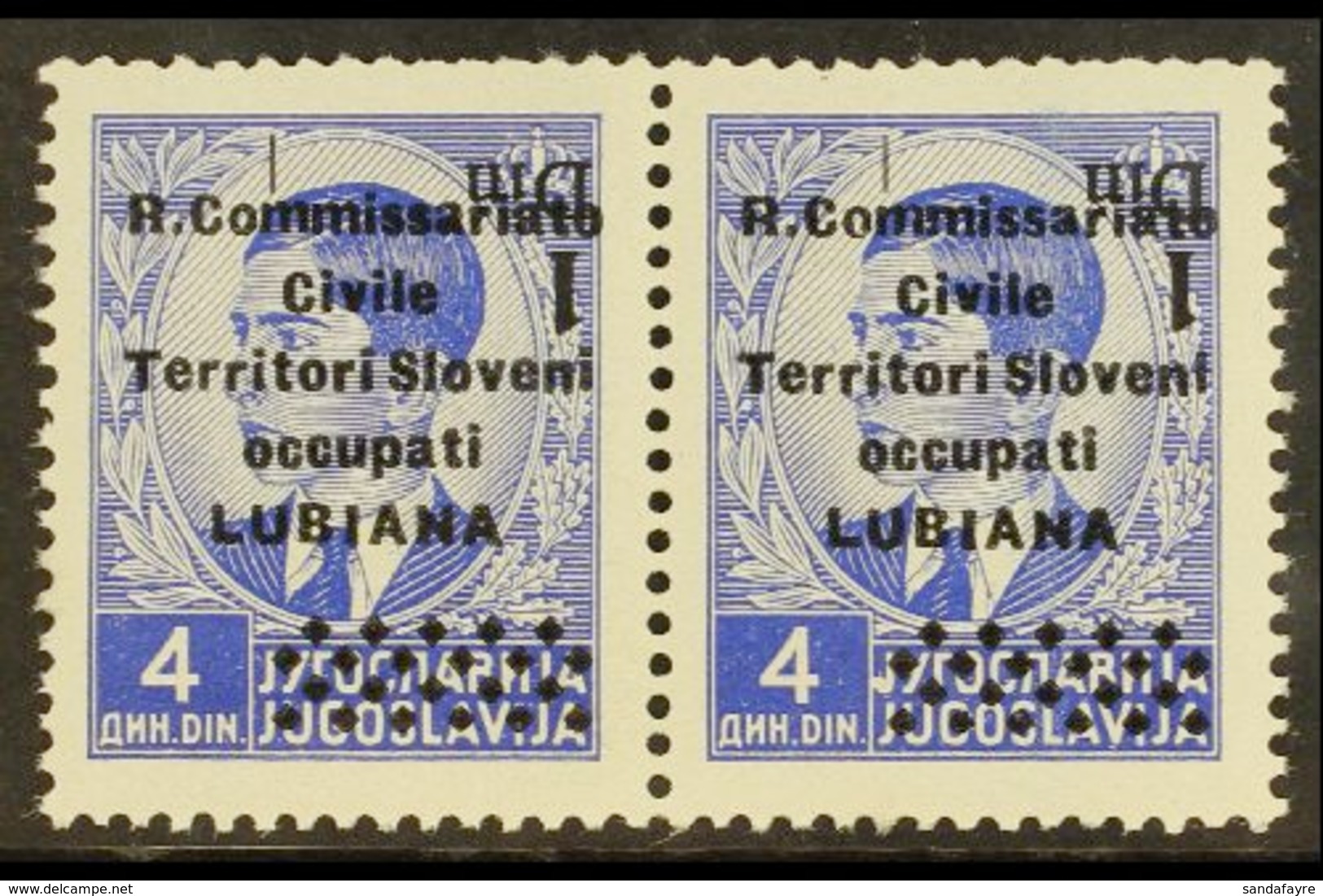 LUBIANA  1941 1d On 4d Bright Blue With INVERTED SURCHARGE Variety, Sassone 40a, Never Hinged Mint Horizontal PAIR, A Fe - Ohne Zuordnung
