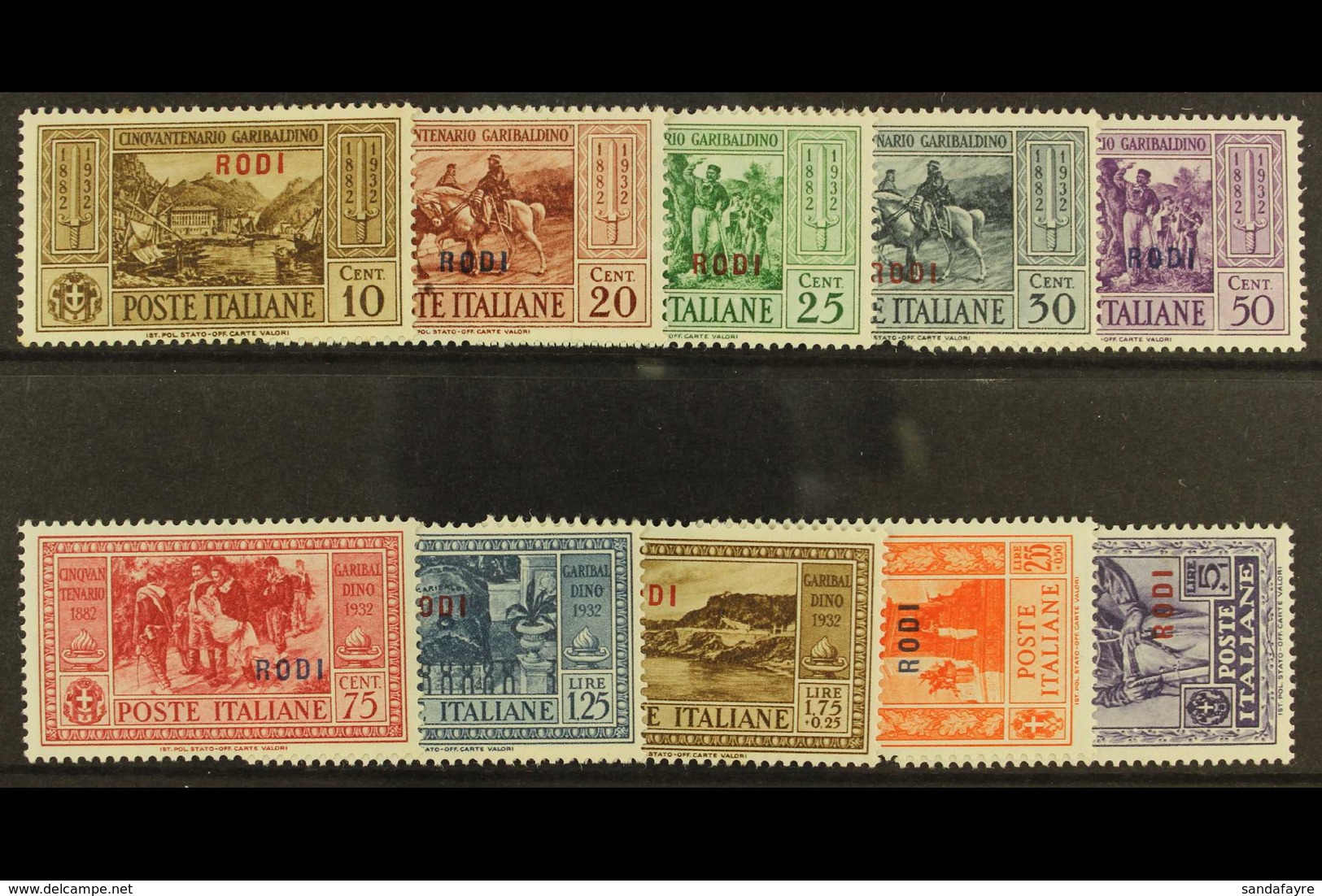 DODECANESE ISLANDS  RODI 1932 Garibaldi Set, SG 89/98, Sassone S.75, Mint, Some Gum Toning, Cat. 220 Euros (10). For Mor - Andere & Zonder Classificatie