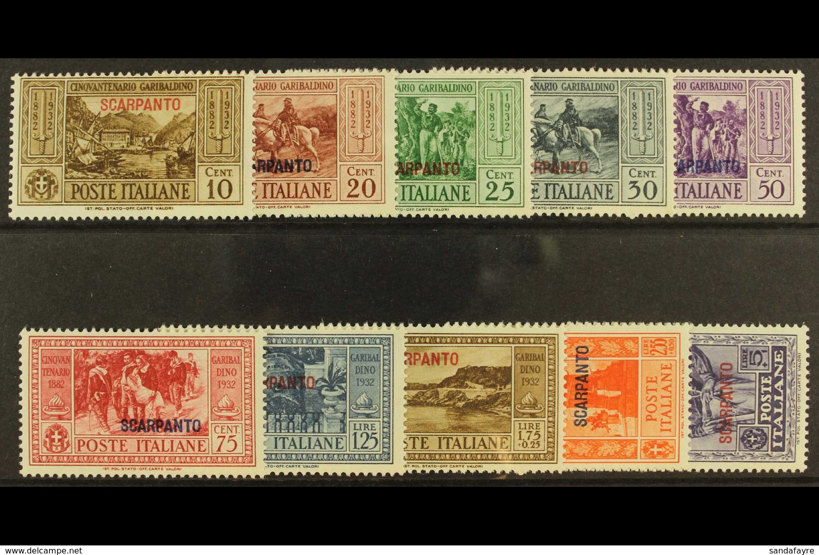 DODECANESE ISLANDS  SCARPANTO 1932 Garibaldi Set, SG 89/98, Sassone S.78, Very Fine Mint (10). For More Images, Please V - Altri & Non Classificati