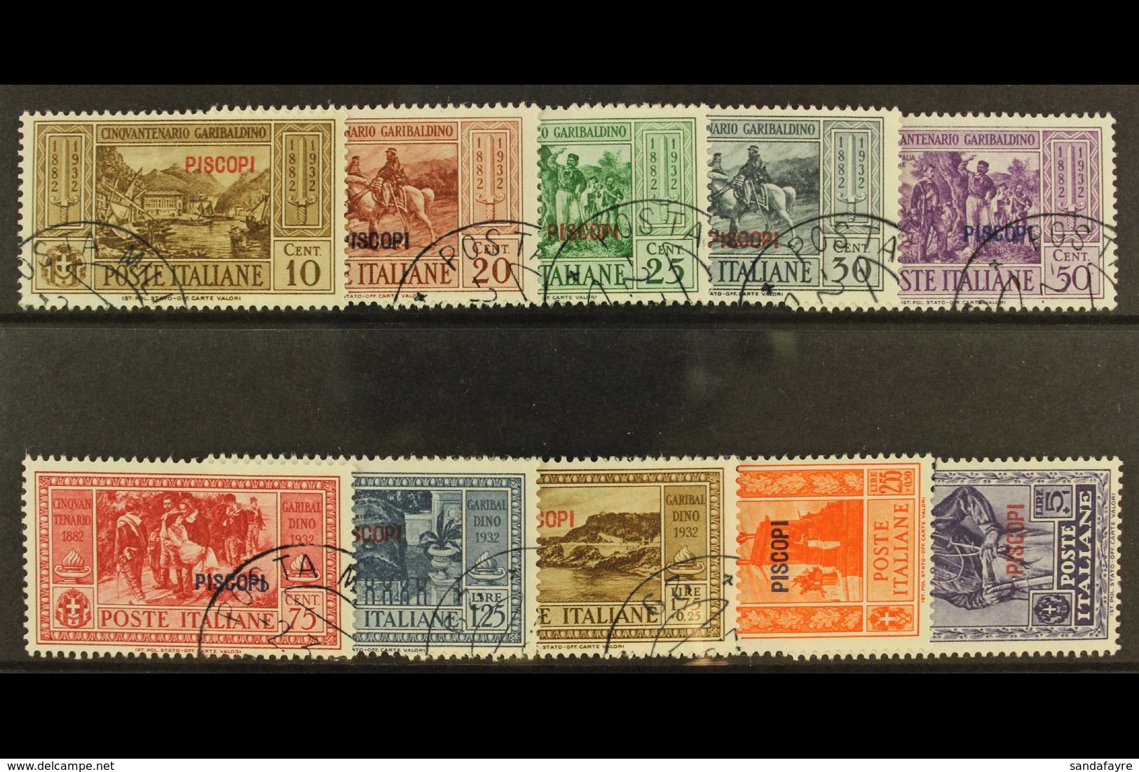 DODECANESE ISLANDS  PISCOPI 1932 Garibaldi Set, SG 89/98, Sassone S.71, Very Fine Used (10). For More Images, Please Vis - Andere & Zonder Classificatie