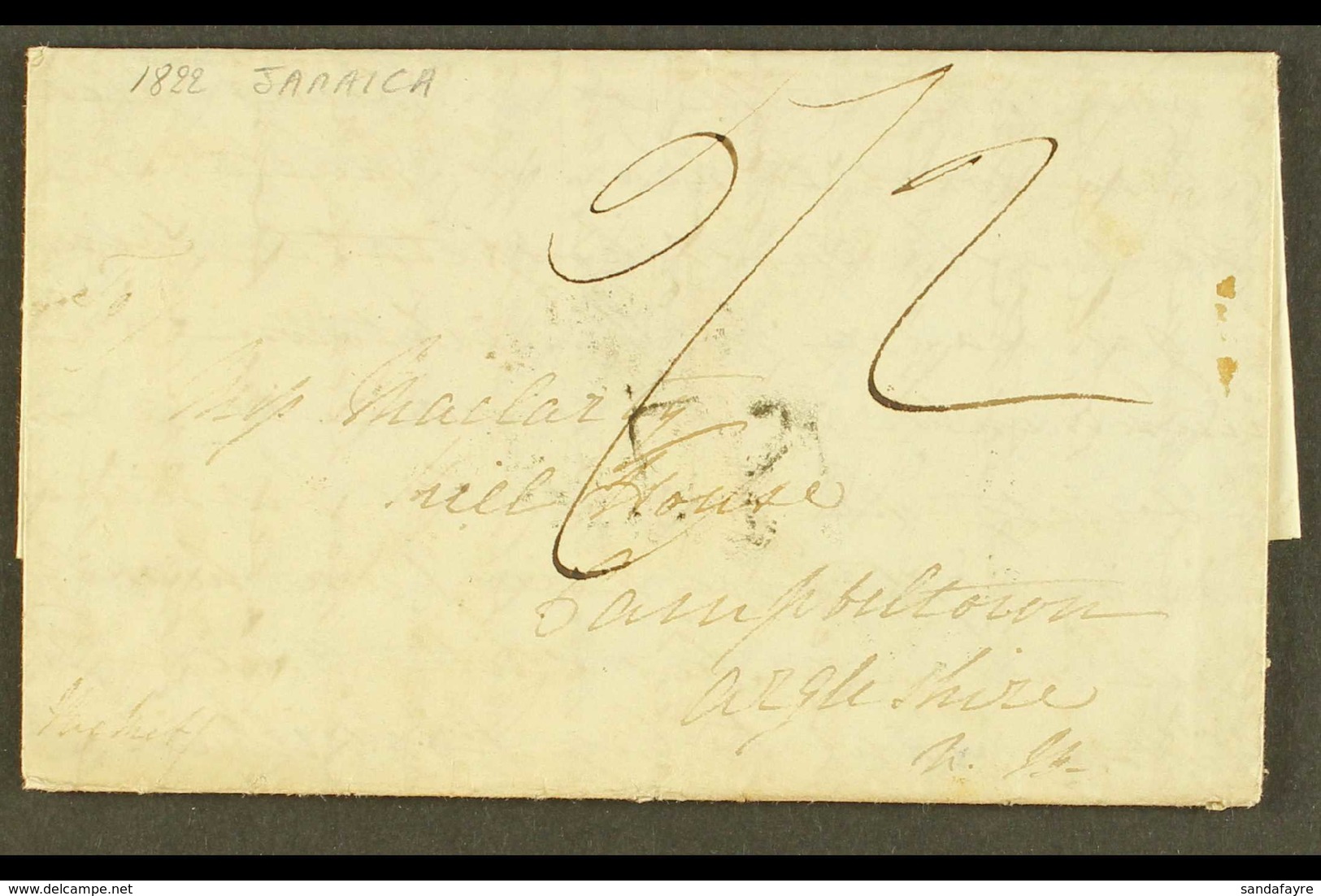 1822 FLEURON ON ENTIRE TO SCOTLAND "PR PACKET ST ANN"  (Feb) Lengthy Letter Showing Clear But Feint Cancel. Glasgow Arri - Jamaica (...-1961)