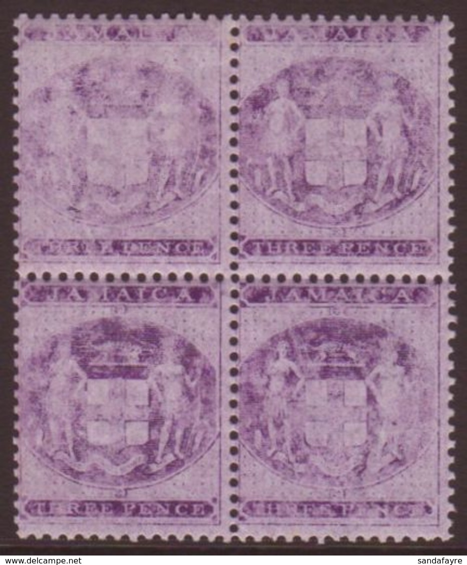 1874 POSTAL FISCAL  3d Purple On Lilac SG F6, Mint Block Of Four With Three Being NHM, Usual Rubbing.  For More Images,  - Jamaica (...-1961)