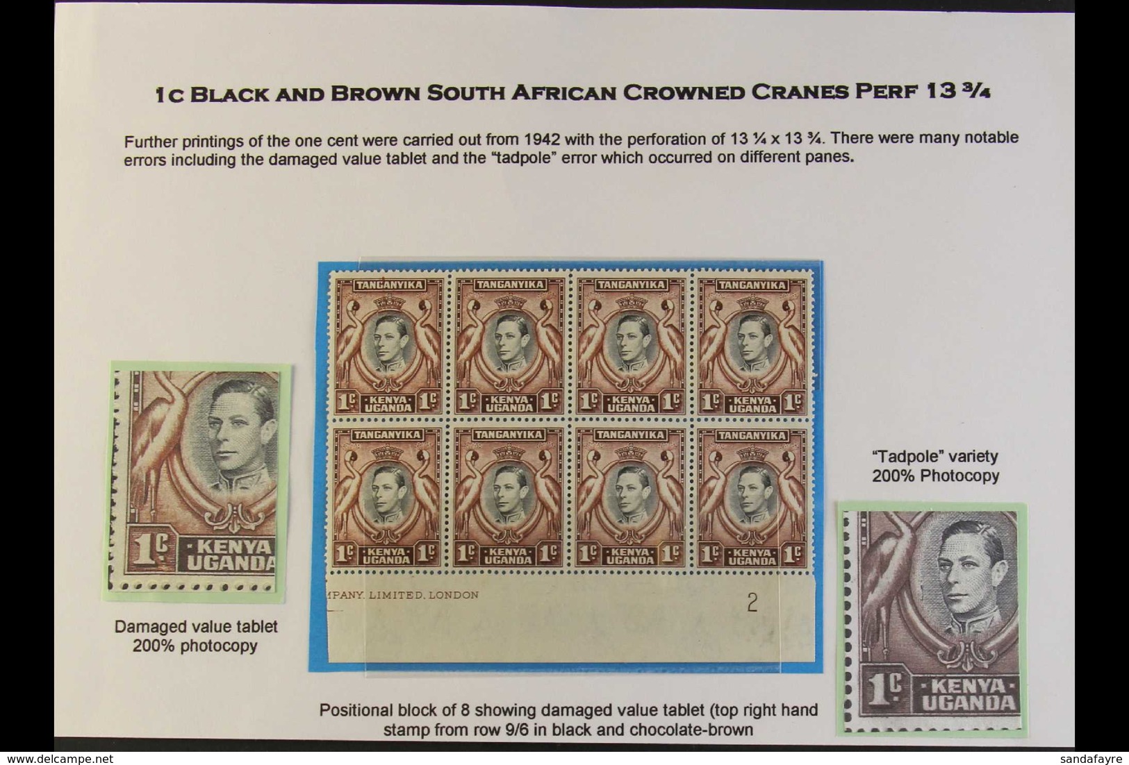 1942  1c Black And Chocolate Brown, Perf 13¼ X 13¾, SG 131, A Fine Mint Lower Marginal Block Of Eight Showing The "DAMAG - Vide