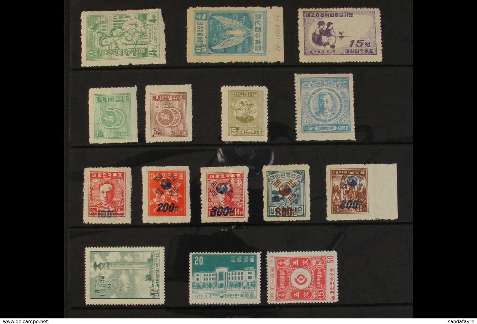 1948-56 MINT / UNUSED GROUP  Includes 1948 4w Green Constitution, 4w Light Blue Republic, 1949 Children's Day, 1950 UPU  - Korea, South