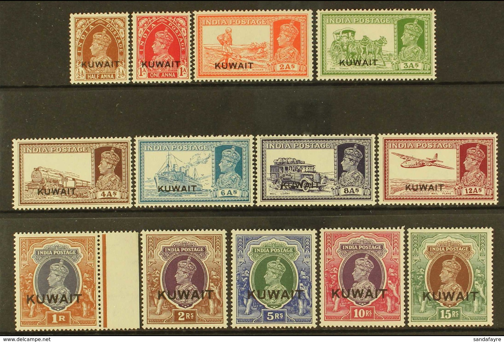 1939  KGVI India Overprinted Definitive Set, SG 36/51, Fine Mint (13 Stamps). For More Images, Please Visit Http://www.s - Koeweit