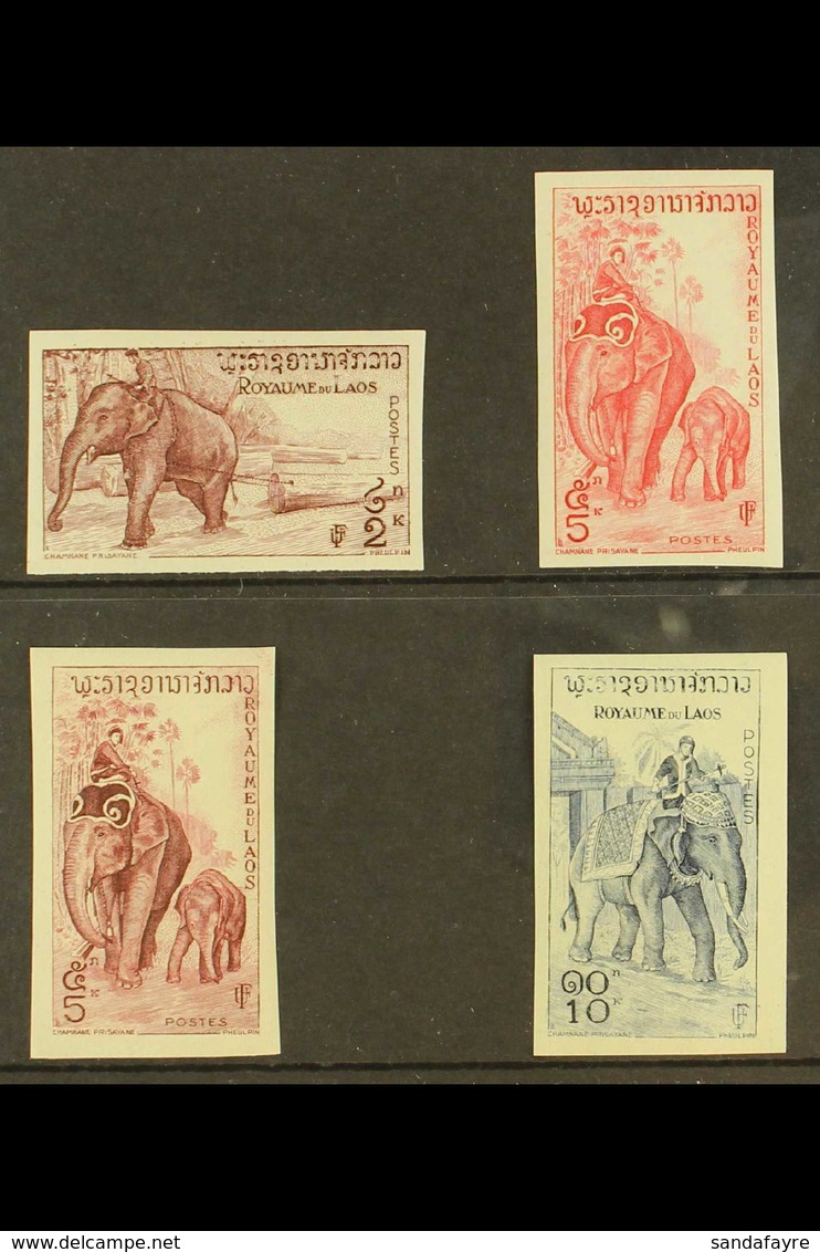 IMPERF COLOUR TRIALS  1958. Laotian Elephant Issue 2k, 5k (x2 Different) & 10k IMPERF Single Colour Trials. Never Hinged - Laos