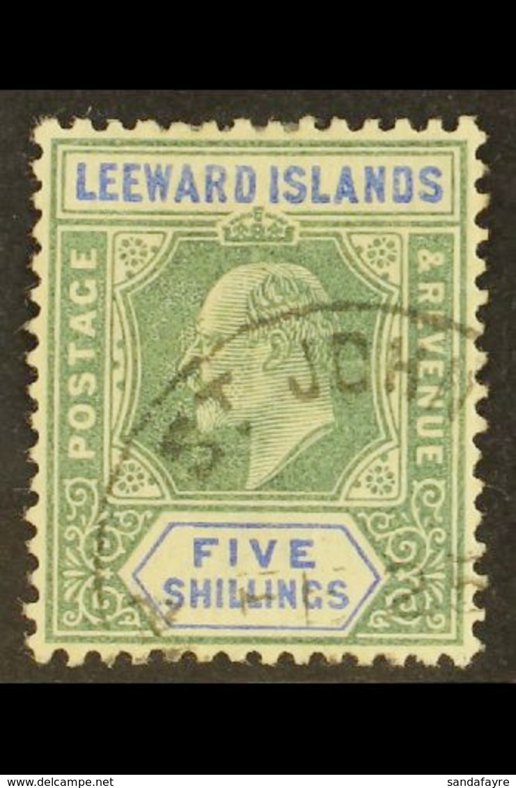 1902  KEVII 5s Green And Blue, SG 28, Very Fine Used. For More Images, Please Visit Http://www.sandafayre.com/itemdetail - Leeward  Islands