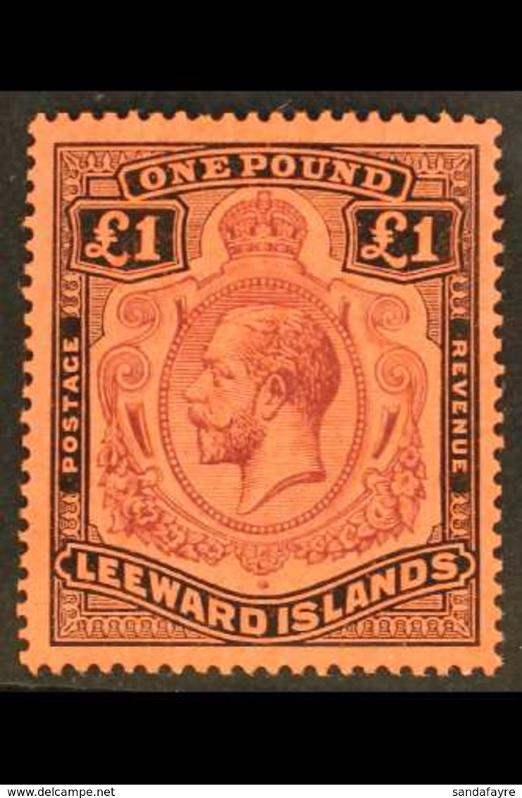 1921-32  £1 Purple & Black / Red, SG 80, Fine Mint Bearing An Unlisted Damage To Scroll Variety For More Images, Please  - Leeward  Islands