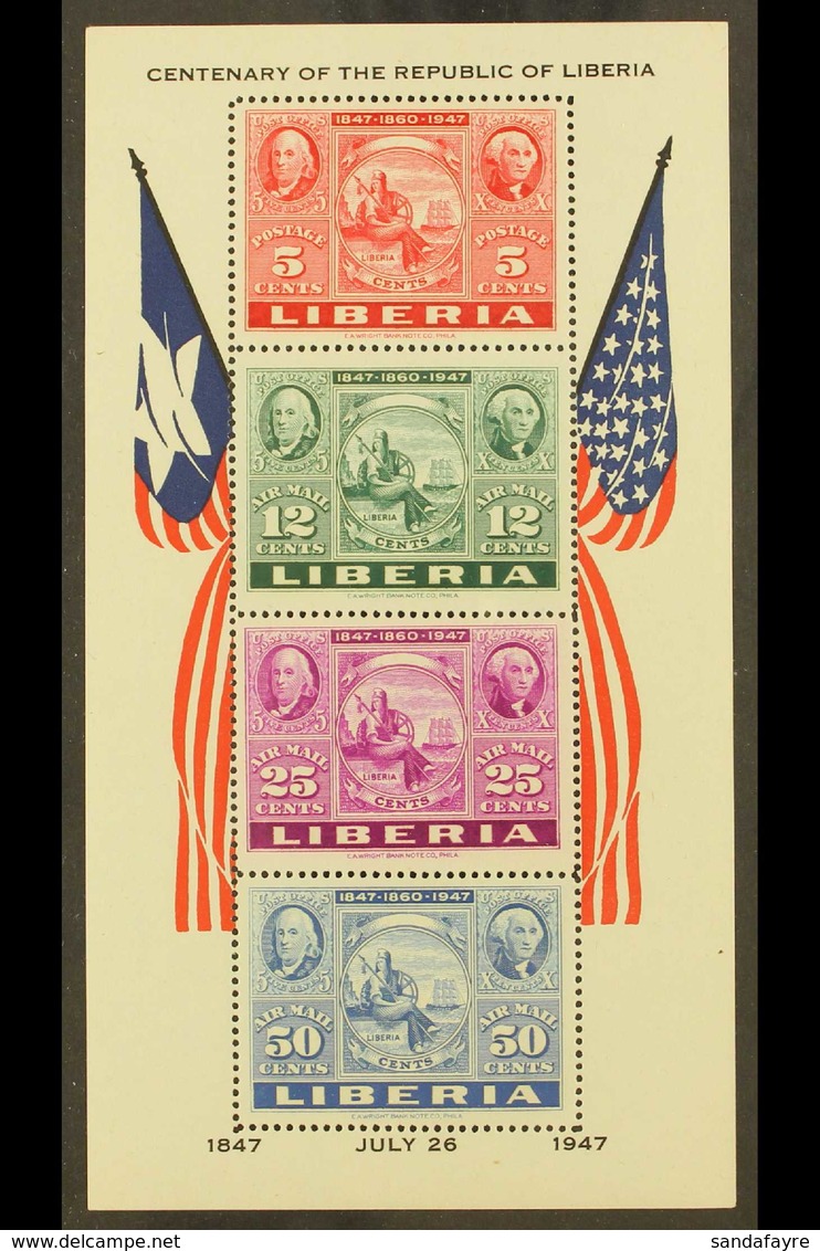 1947  Stamp Anniversary Perf Miniature Sheet, Mi Block 1A, Never Hinged Mint. For More Images, Please Visit Http://www.s - Liberia
