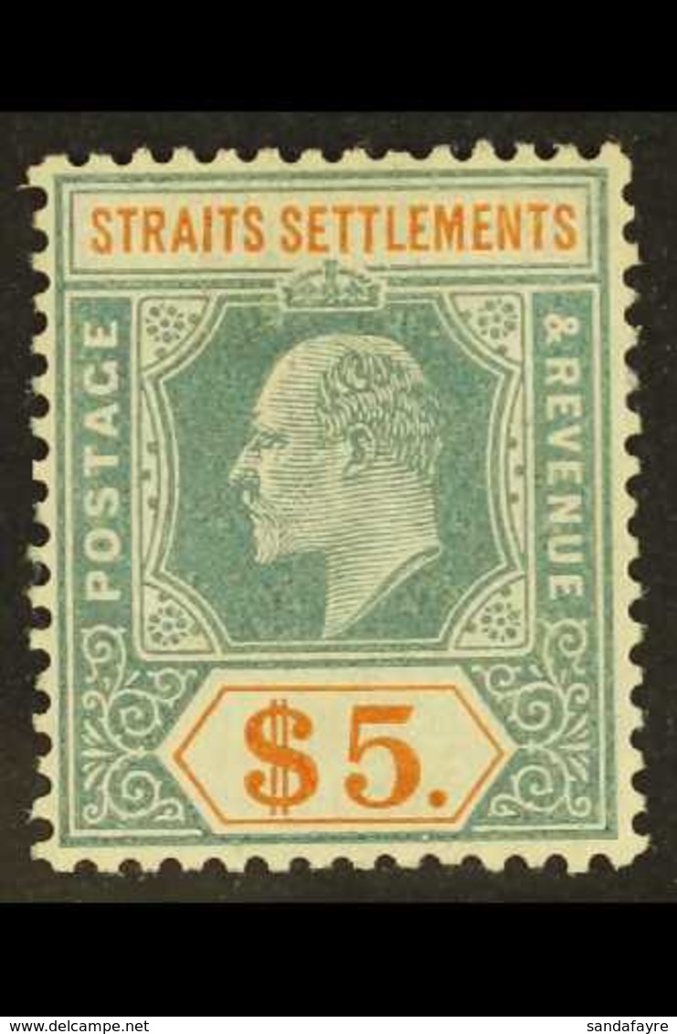 1904-10  $5 Dull Green & Brown-orange, Wmk Mult Crown CA, Chalky Paper, SG 138a, Fine Mint. For More Images, Please Visi - Straits Settlements