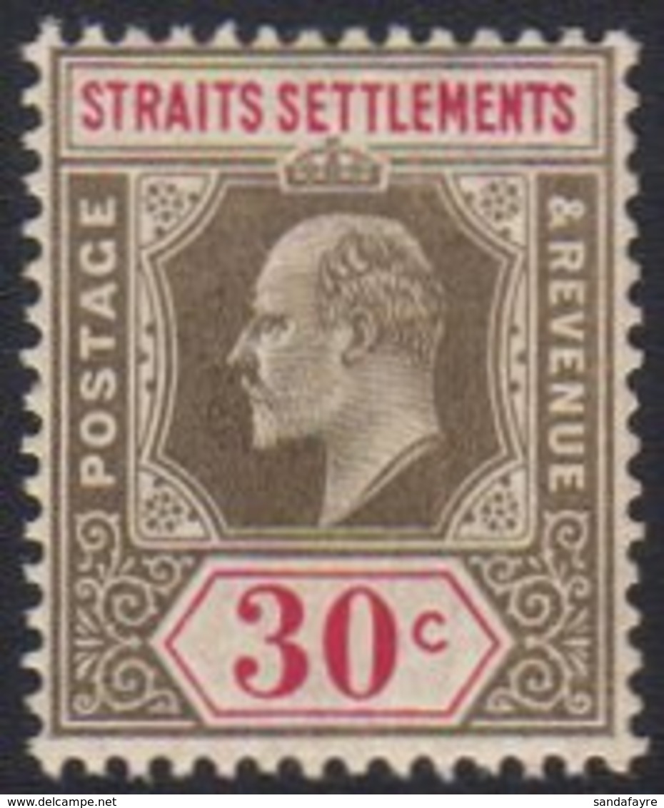 1904-10  30c Grey & Carmine - Chalky Paper, SG 134a, Fine Mint  For More Images, Please Visit Http://www.sandafayre.com/ - Straits Settlements
