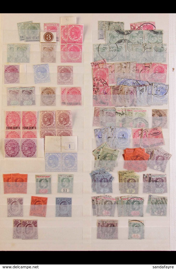 POWERFUL MINT AND USED RANGES  In A Stockbook. Note 1867 (India Surcharged) 2c, 3c & 32c Used; 1867-72 (CC) Good Used Ra - Straits Settlements