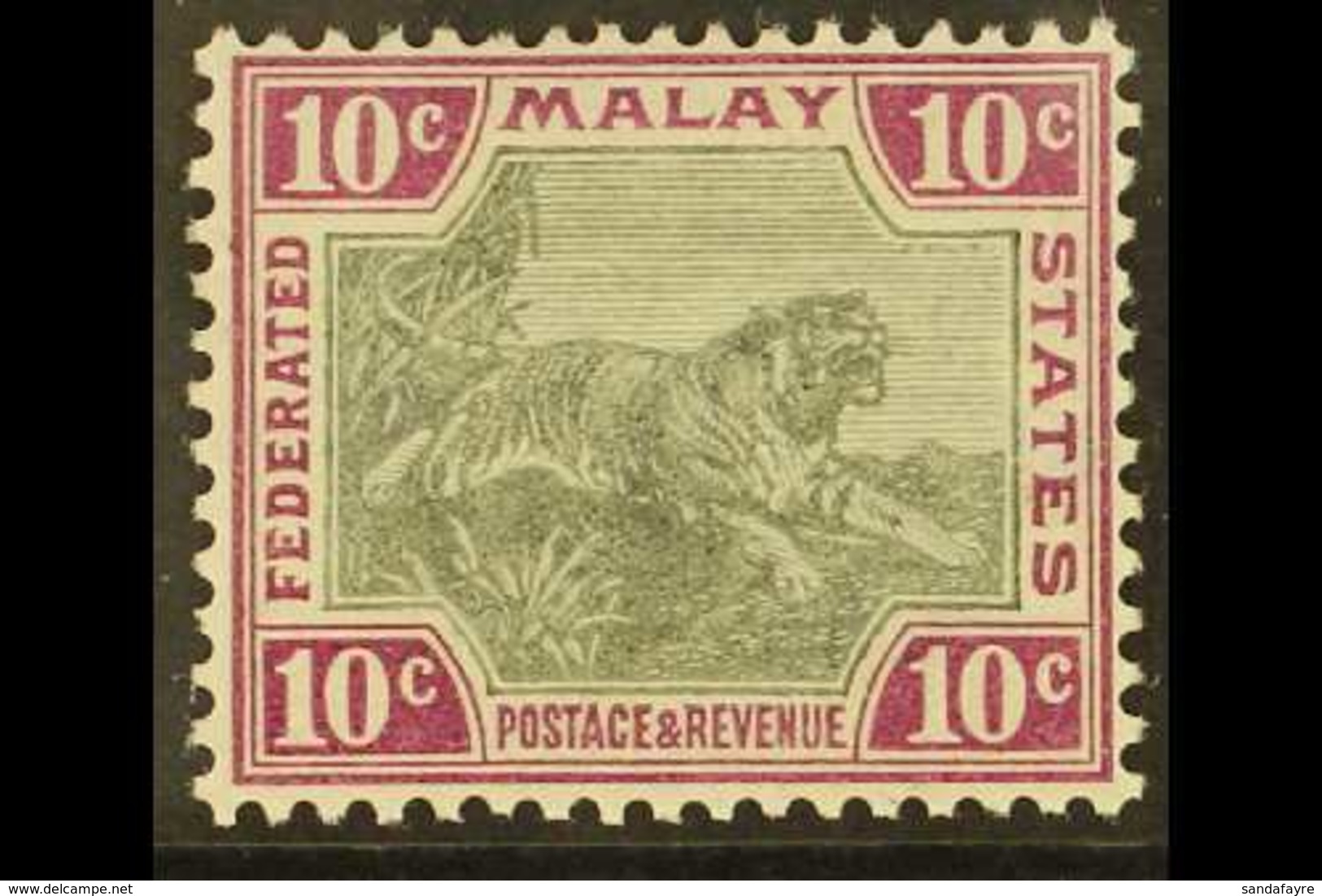 FEDERATED MALAY STATES  1900-01 10c Grey And Claret, Watermark Crown CA, SG 20a, Very Fine Mint. For More Images, Please - Otros & Sin Clasificación