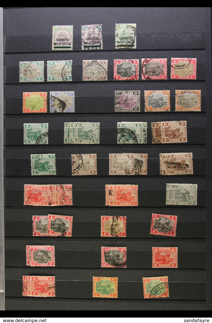 FEDERATED MALAY STATES  1900-34 Mostly Used Assembly On Stock Pages, Includes 1900 Overprints On 1c And 20c Of Negri, 19 - Andere & Zonder Classificatie