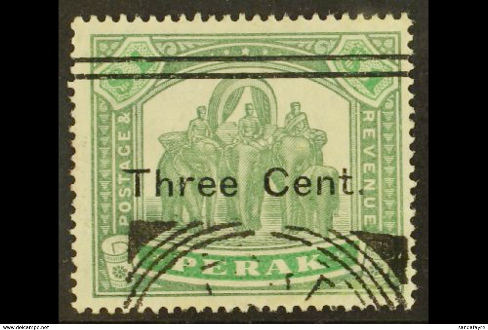 PERAK  1900 3c On $1 Green And Pale Green, SG 86, Very Fine Used. For More Images, Please Visit Http://www.sandafayre.co - Andere & Zonder Classificatie