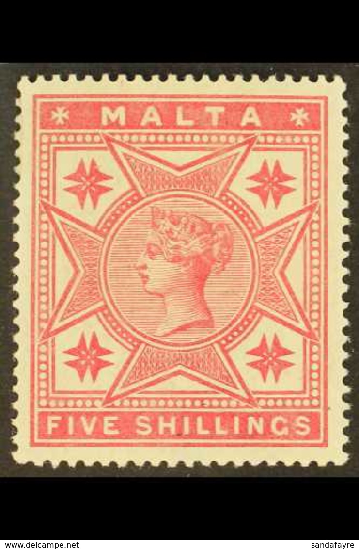 1886  5d Rose, SG 30, Very Fine And Fresh Mint. Well Centered. For More Images, Please Visit Http://www.sandafayre.com/i - Malta (...-1964)
