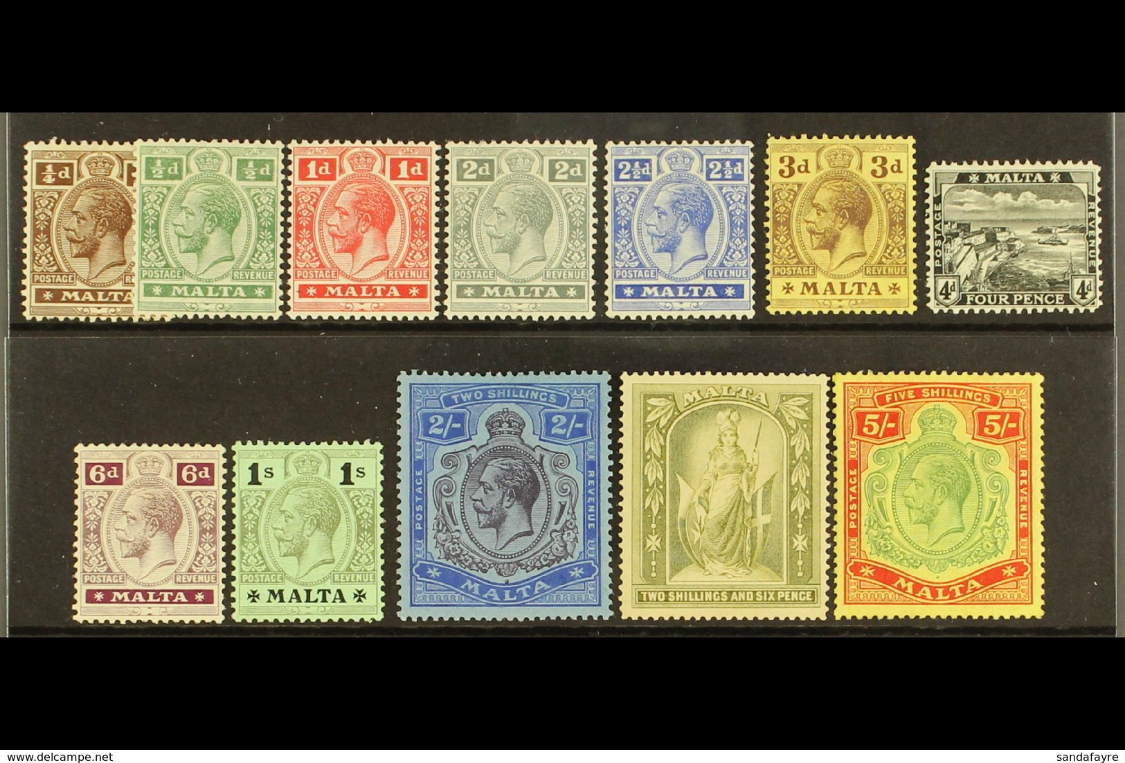 1914-21  (watermark Multiple Crown CA) Definitives Complete Set, SG 69/88, Very Fine Mint. (12 Stamps) For More Images,  - Malta (...-1964)