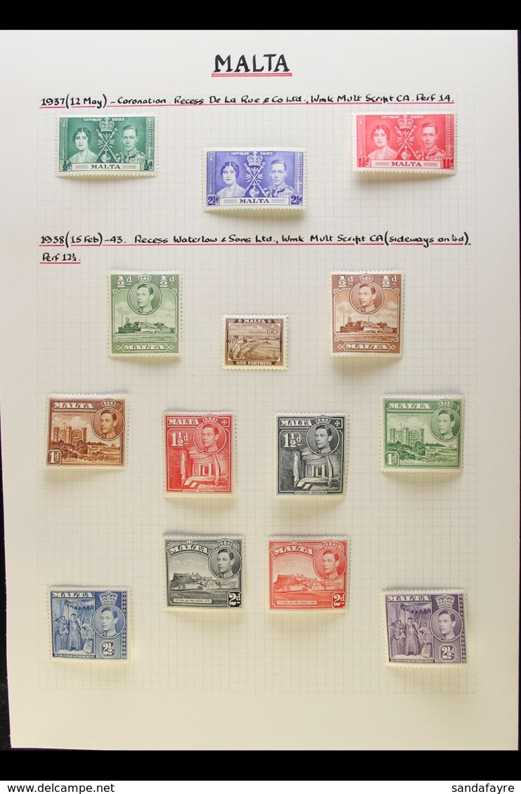 1937-1951 COMPLETE FINE MINT COLLECTION  On Leaves, All Different, Inc 1938-43 Set, 1948-53 Opts Set, 1949 Wedding Set E - Malta (...-1964)