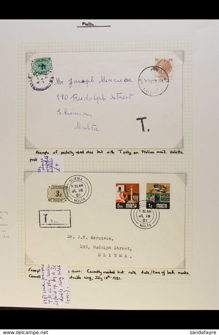 POSTAGE DUES  1973 Issue Incl. Three First Day Covers (two Different Printed Envs & A Plain Env), Plus Group Of Taxed Co - Malta (...-1964)