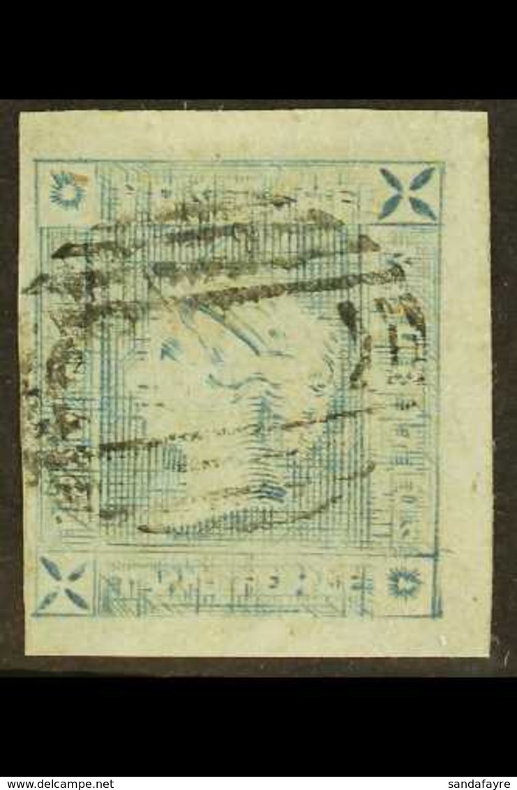 1859  2d Blue Lapriot Worn Impression (position 8), SG 39, Very Fine Used Light Oval Cancel & 4 Margins. Fresh & Attract - Mauritius (...-1967)