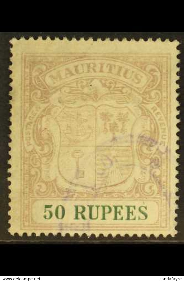 1921-26  50r Dull Purple & Green, SG 222, Used With Fiscal Cancel. Cat £2750 For More Images, Please Visit Http://www.sa - Mauritius (...-1967)