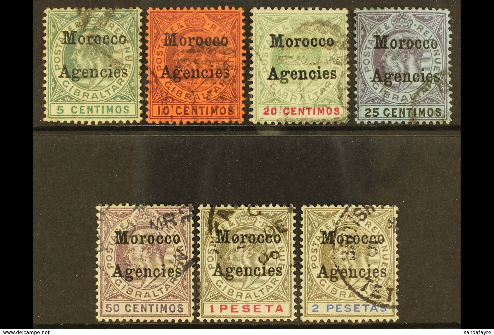 1903-05  Overprints On Gibraltar Complete Set, SG 17/23, Used, The 20c With Crease But All Others Fine Incl The 50c, 1p, - Andere & Zonder Classificatie