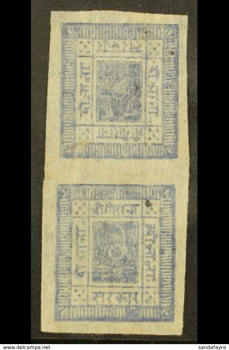 1897  2a Violet Blue Imperf From Setting 12, VERTICAL TETE-BECHE PAIR, H&V 16c (SG 15a), Unused With 4 Margins, Native P - Nepal