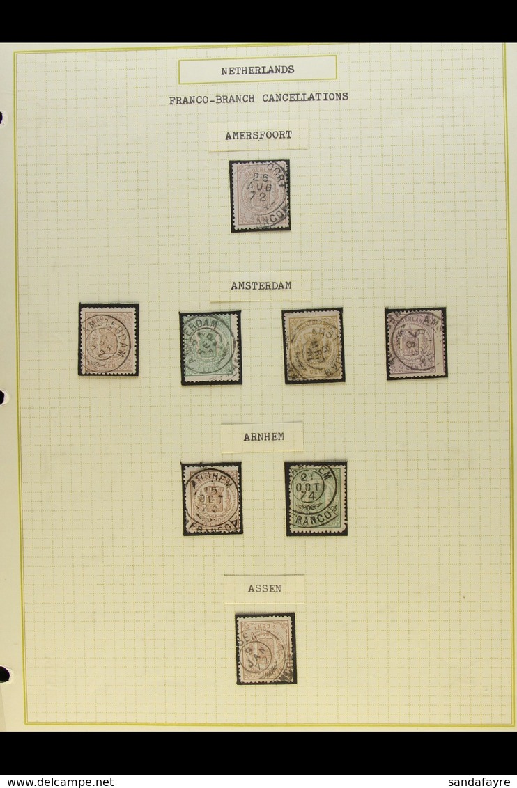 POSTMARKS - "FRANCO-TAKJE" CANCELS  Lovely Collection Of Franco-Branch 'keyhole' Type Postmarks On 1869-76 Arms Stamps.  - Andere & Zonder Classificatie