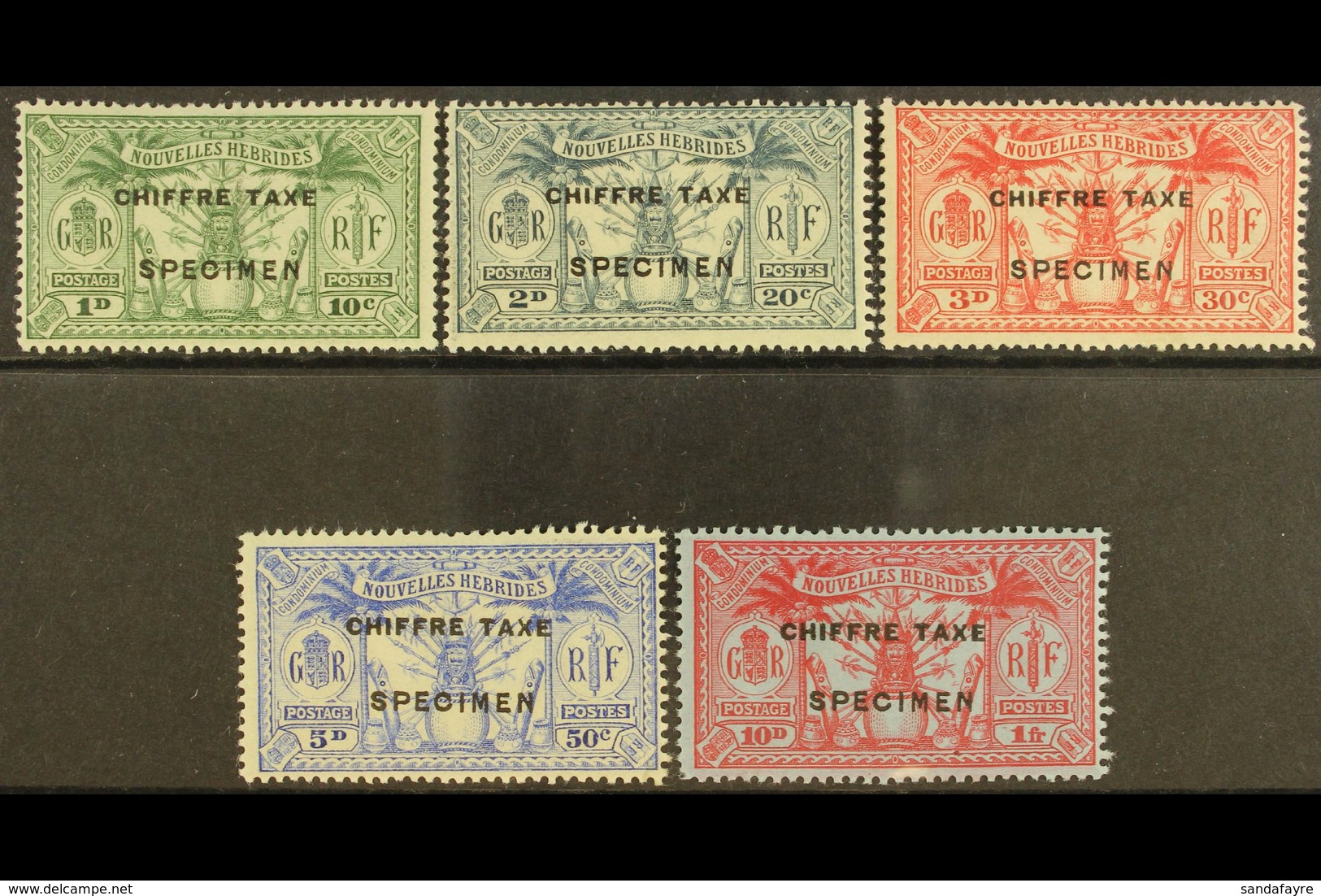 1925  French Currency Postage Due Set Overprinted "Specimen", SG FD53s/7s, Very Fine Mint. (5 Stamps) For More Images, P - Andere & Zonder Classificatie