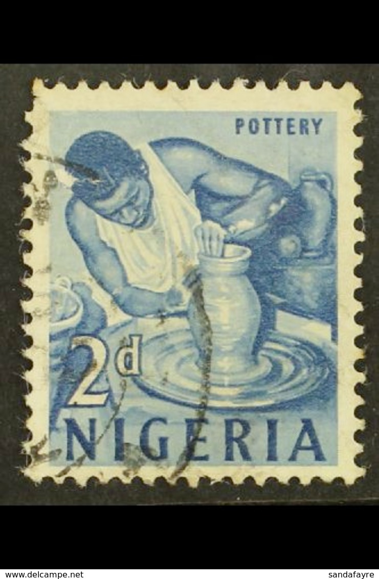 1961  2d Deep Blue Pottery With WATERMARK INVERTED, SG 92w, Used With Light Cds Pmk, Some Creasing, A Missing Perf And A - Nigeria (...-1960)