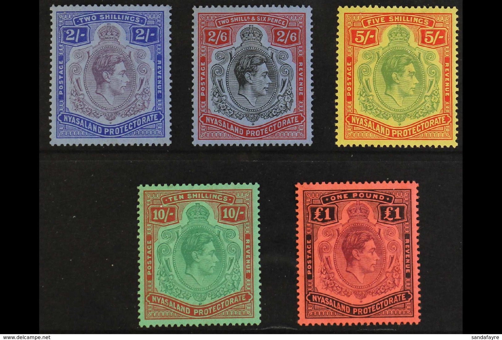 1938-44  2s6d To £1 High Values Definitives, SG 139/43, Very Fine Mint (5 Stamps). For More Images, Please Visit Http:// - Nyassaland (1907-1953)