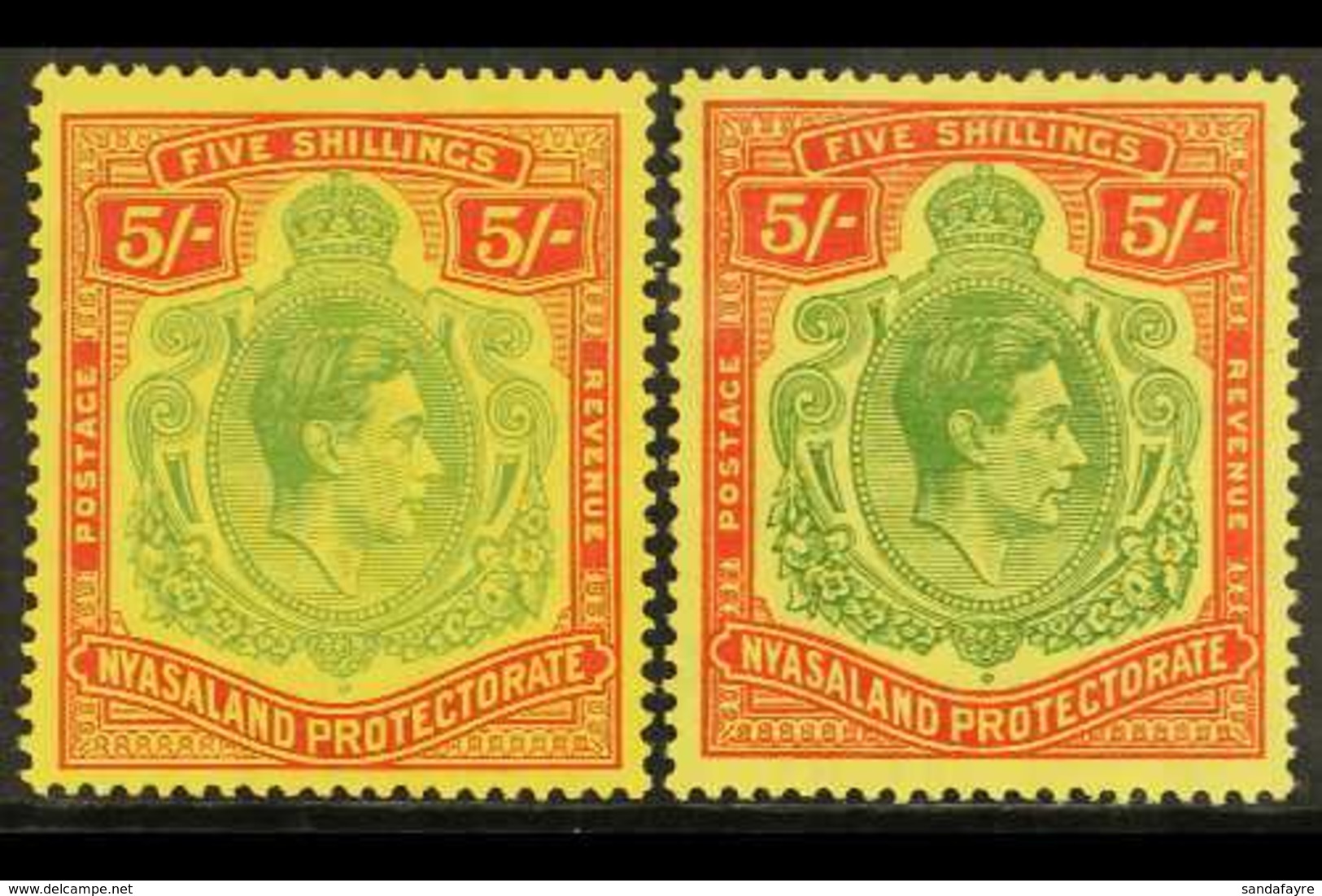 1938-44  5s Both Chalky And Ordinary Papers, SG 141/141a, Fine Mint. (2 Stamps) For More Images, Please Visit Http://www - Nyassaland (1907-1953)