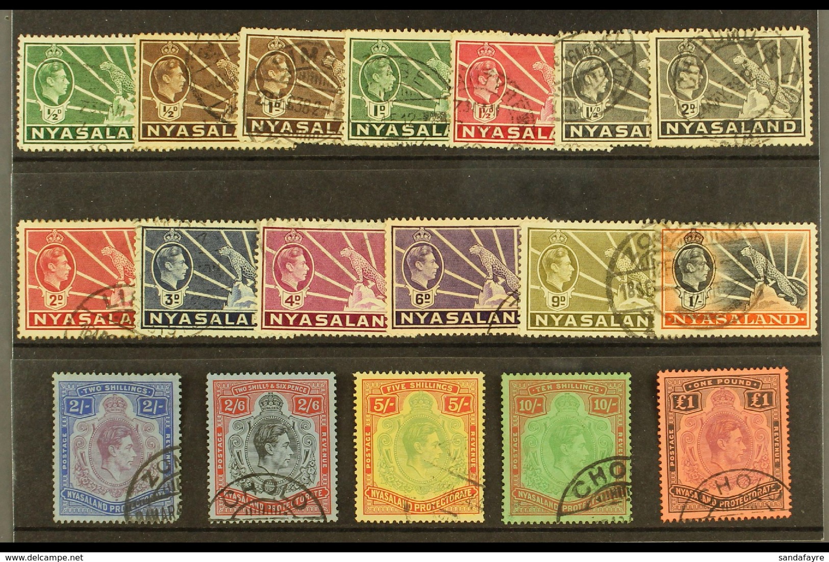 1938-44  Definitives Complete Set, SG 130/43, Fine Used. (18 Stamps) For More Images, Please Visit Http://www.sandafayre - Nyasaland (1907-1953)