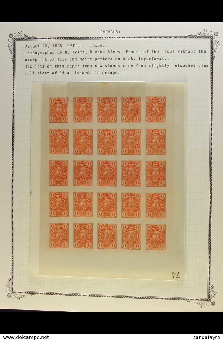 OFFICIALS - PROOF REPRINT SHEETS  1886 1c To 20c Complete Imperf Set Of Seven, As SG O32/O38 Or Scott O1/O7, Printed On  - Paraguay