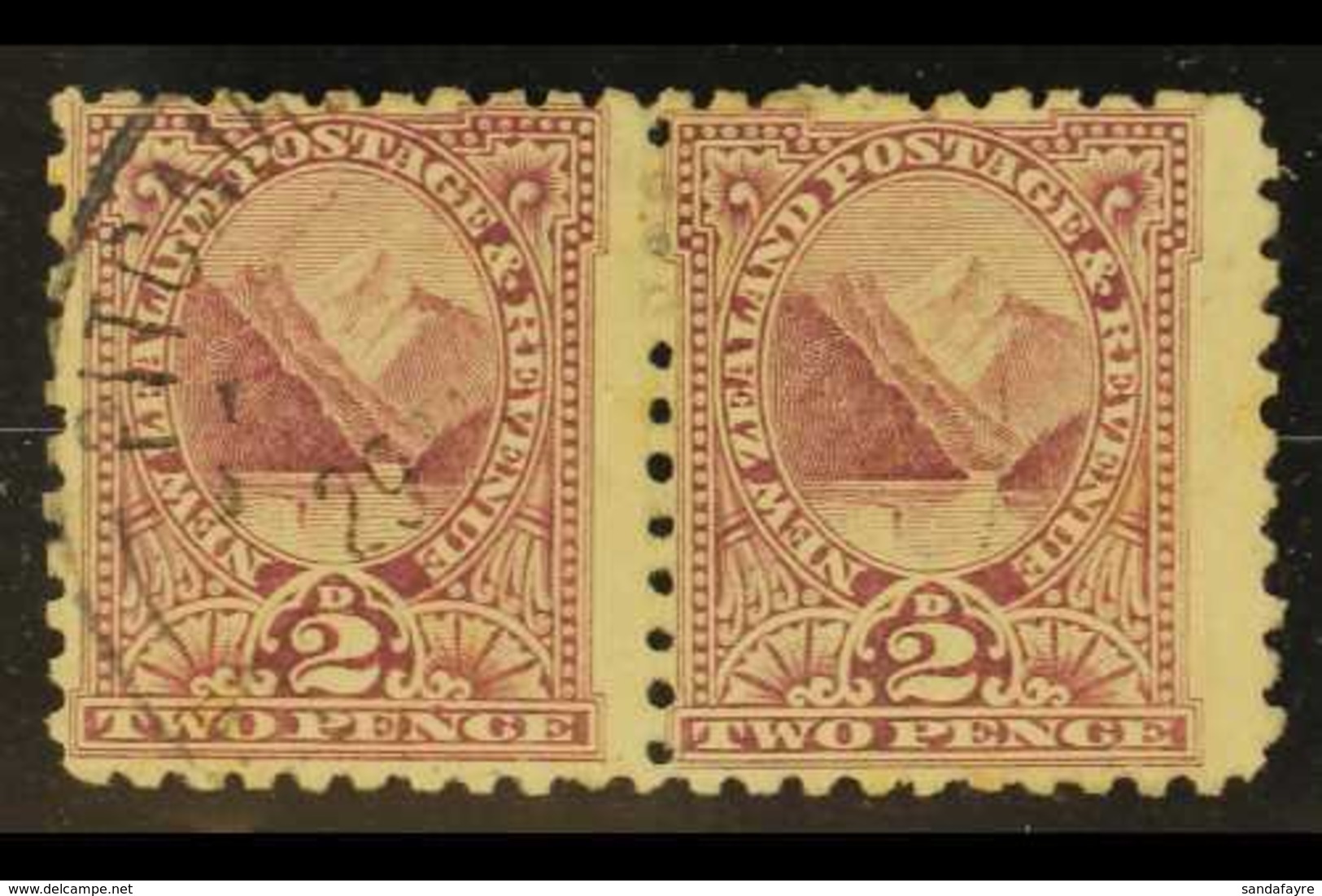 1900 FORERUNNER  2d Perf 11 Of New Zealand, SG 272, Horiz Pair Showing A Part "PITCAIRN ISLAND" Circular Cancel, Date No - Pitcairneilanden