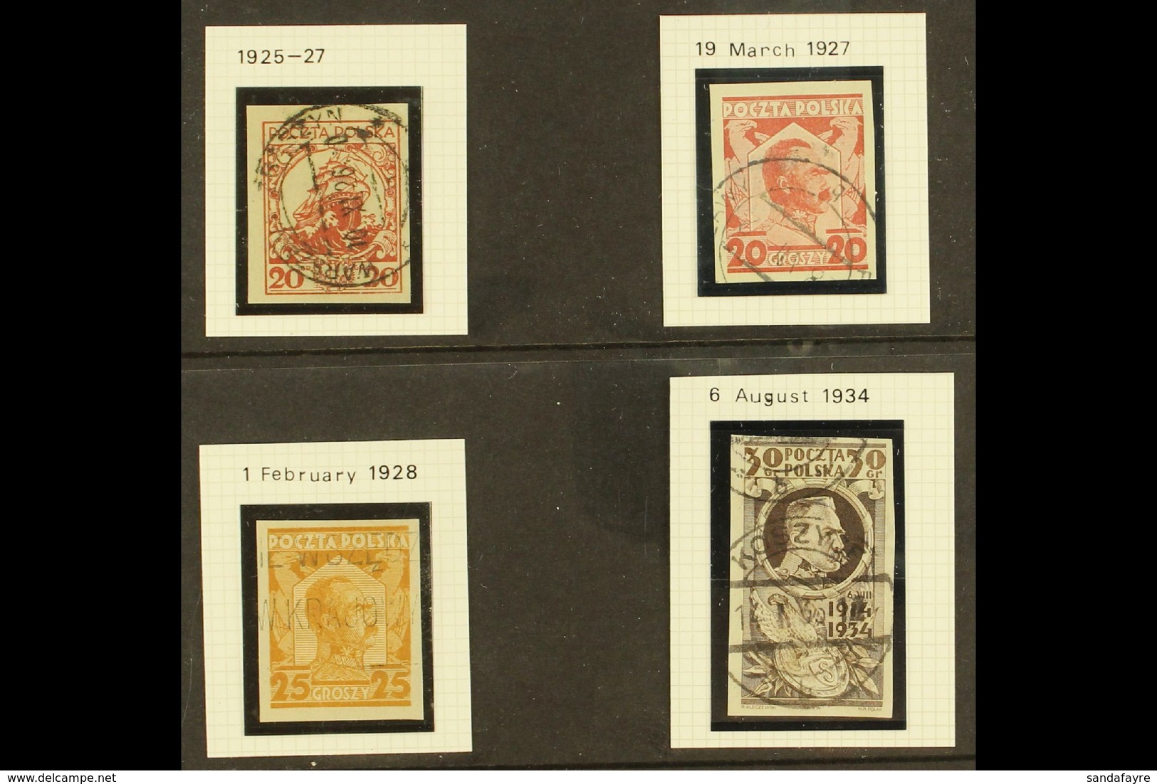 1925-34 IMPERFS  A Very Fine Used Group With 1925-27 20gr Red Galleon, Michel 239U, 1927 20gr Carmine Pilsuski, Michel 2 - Andere & Zonder Classificatie